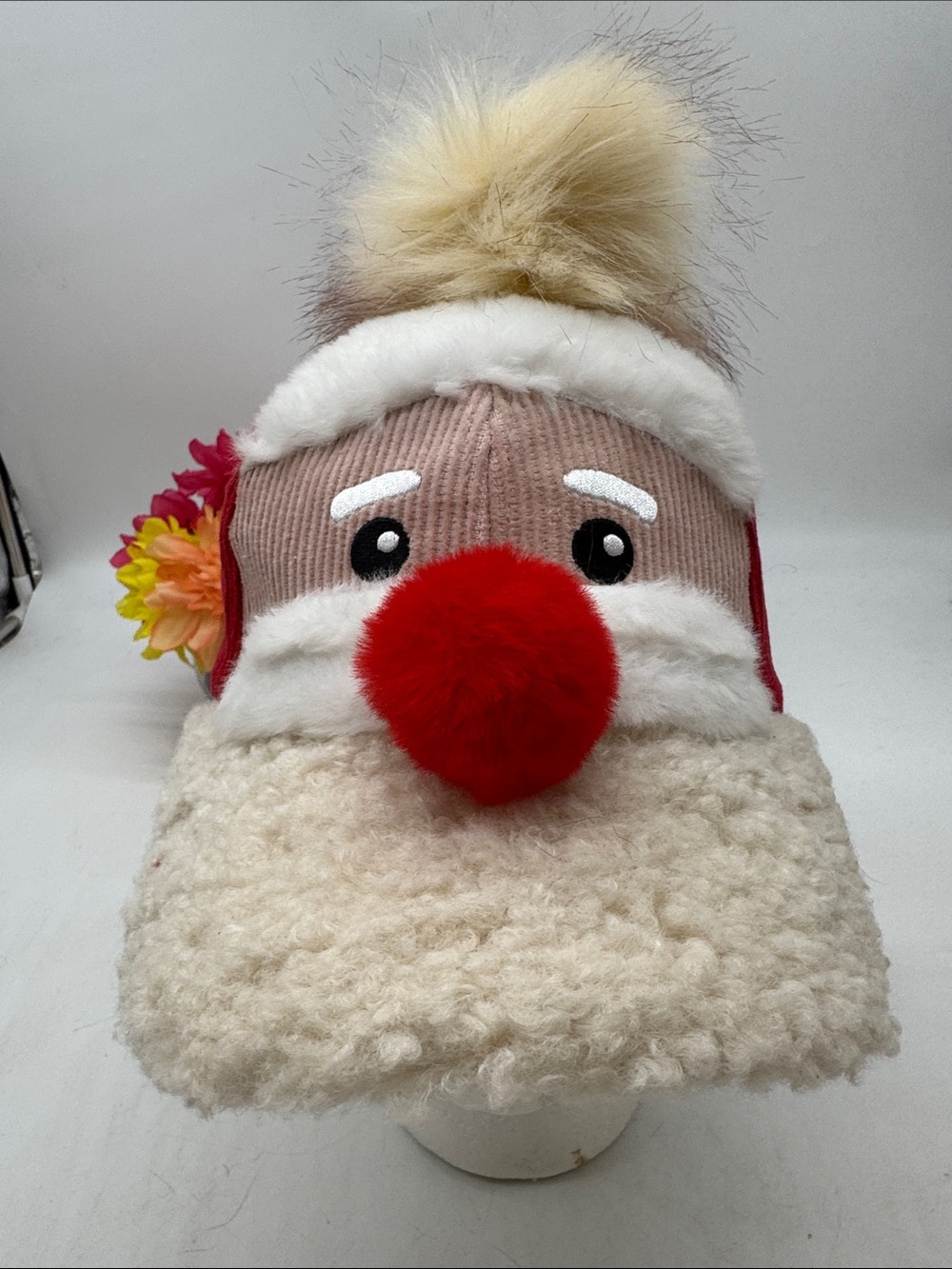 Santa Hat NWT Holiday Time Plush Santa Baseball Hat for Adults with Red Pom Pom